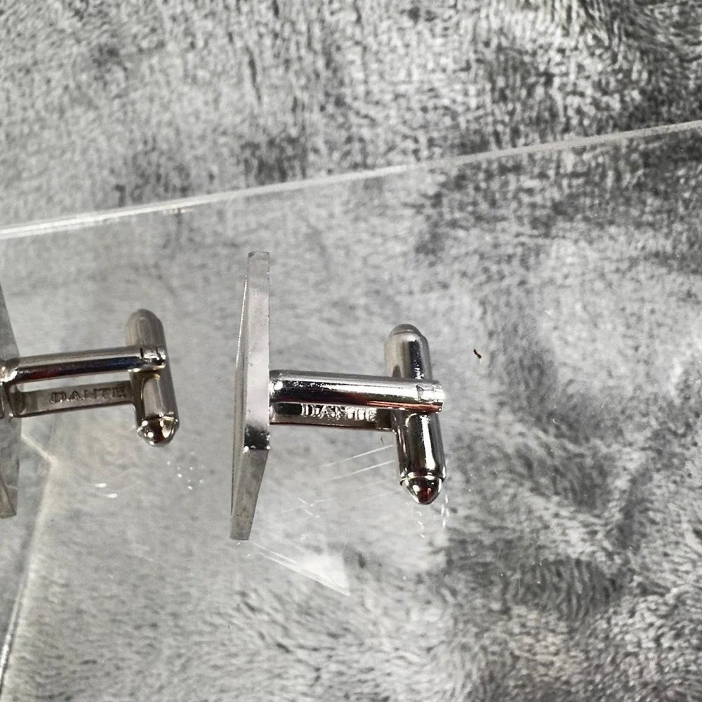 Vintage Dante Silver Tone Square Cufflinks Textured Modernist Mid‎ Century